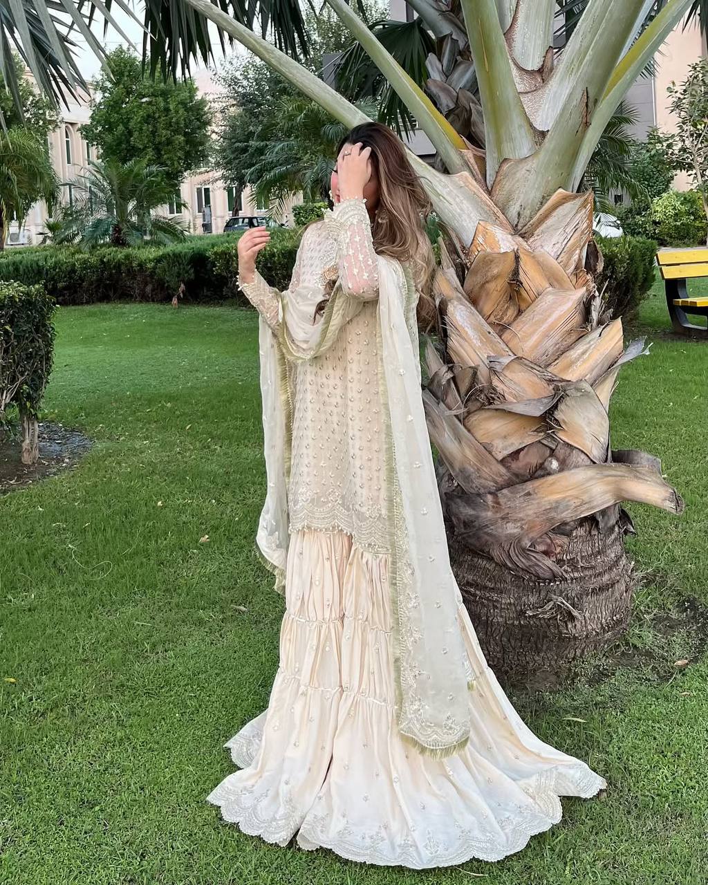 Khwab Dreamy Layered Traditional Ivory Glamour Sharara Set