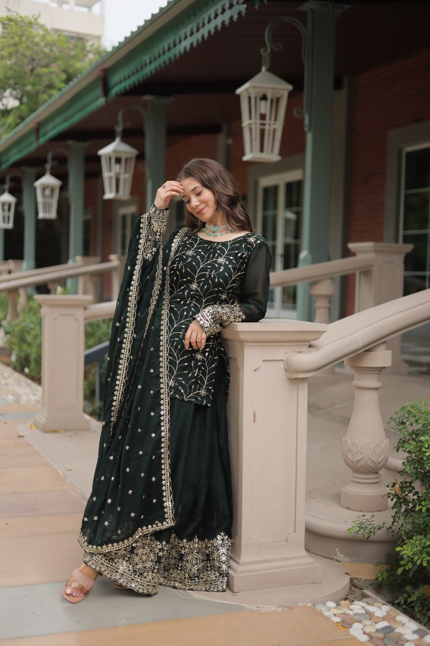 Sequins & Thread Embroidered work Rangoli Silk Kurti Plaazo Set