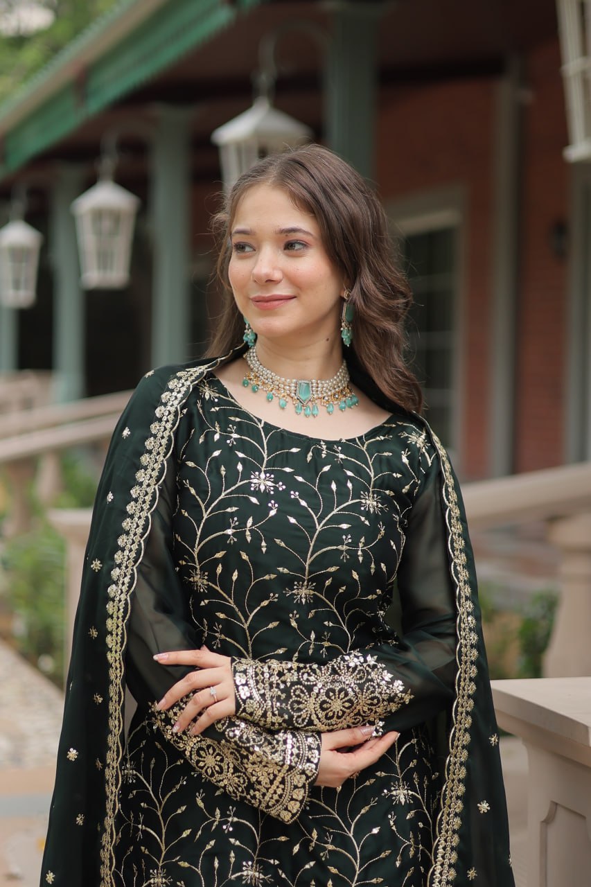 Sequins & Thread Embroidered work Rangoli Silk Kurti Plaazo Set