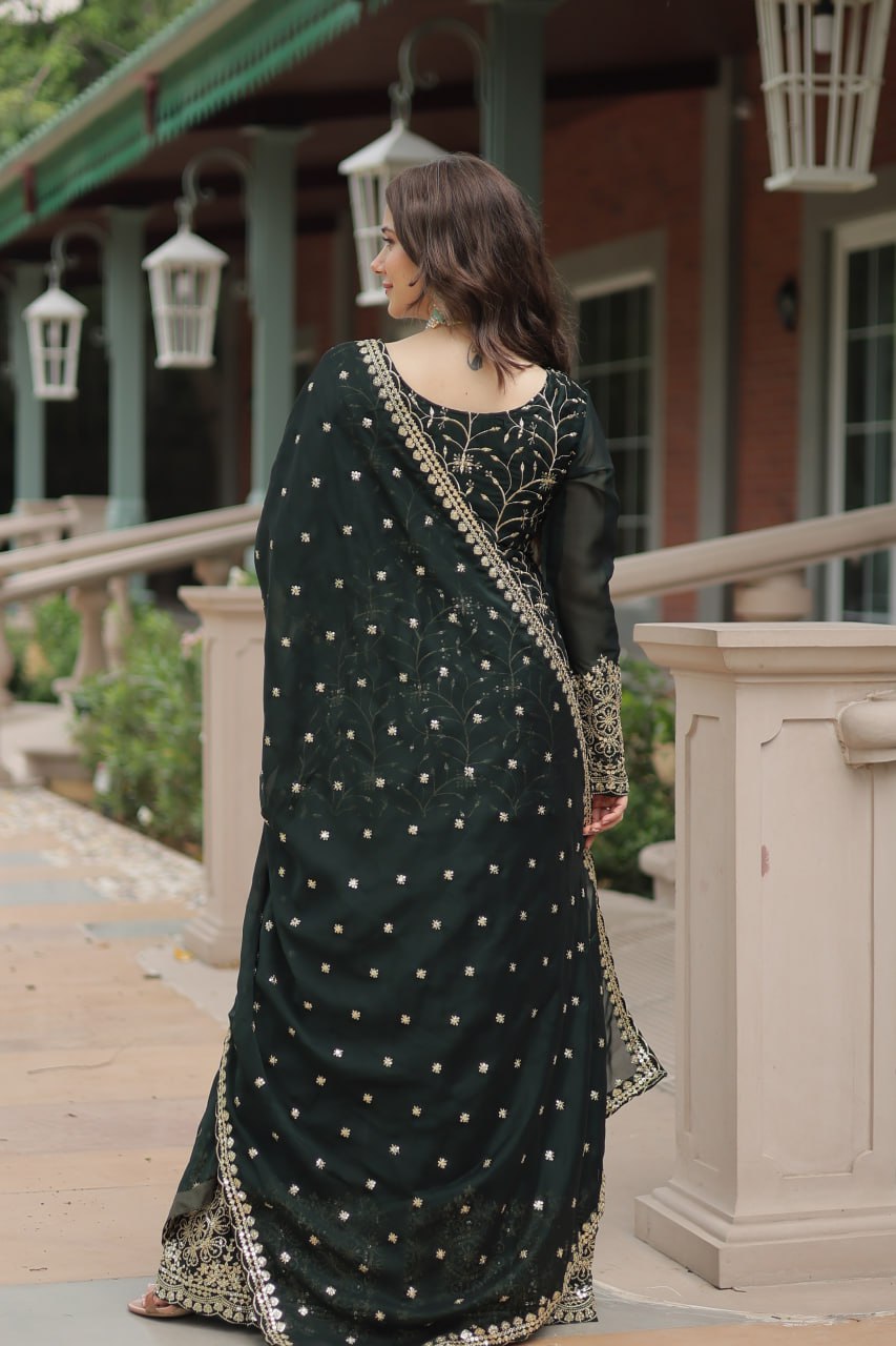 Sequins & Thread Embroidered work Rangoli Silk Kurti Plaazo Set