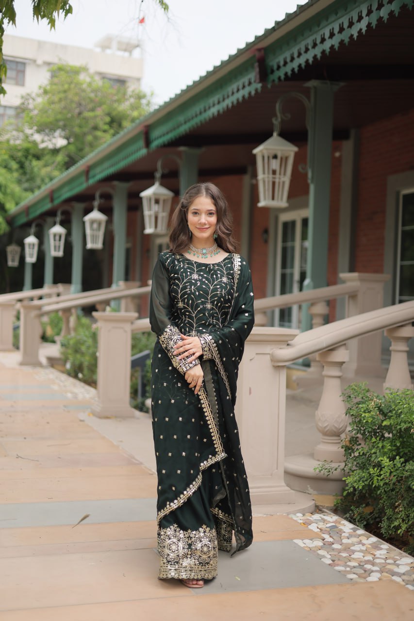 Sequins & Thread Embroidered work Rangoli Silk Kurti Plaazo Set
