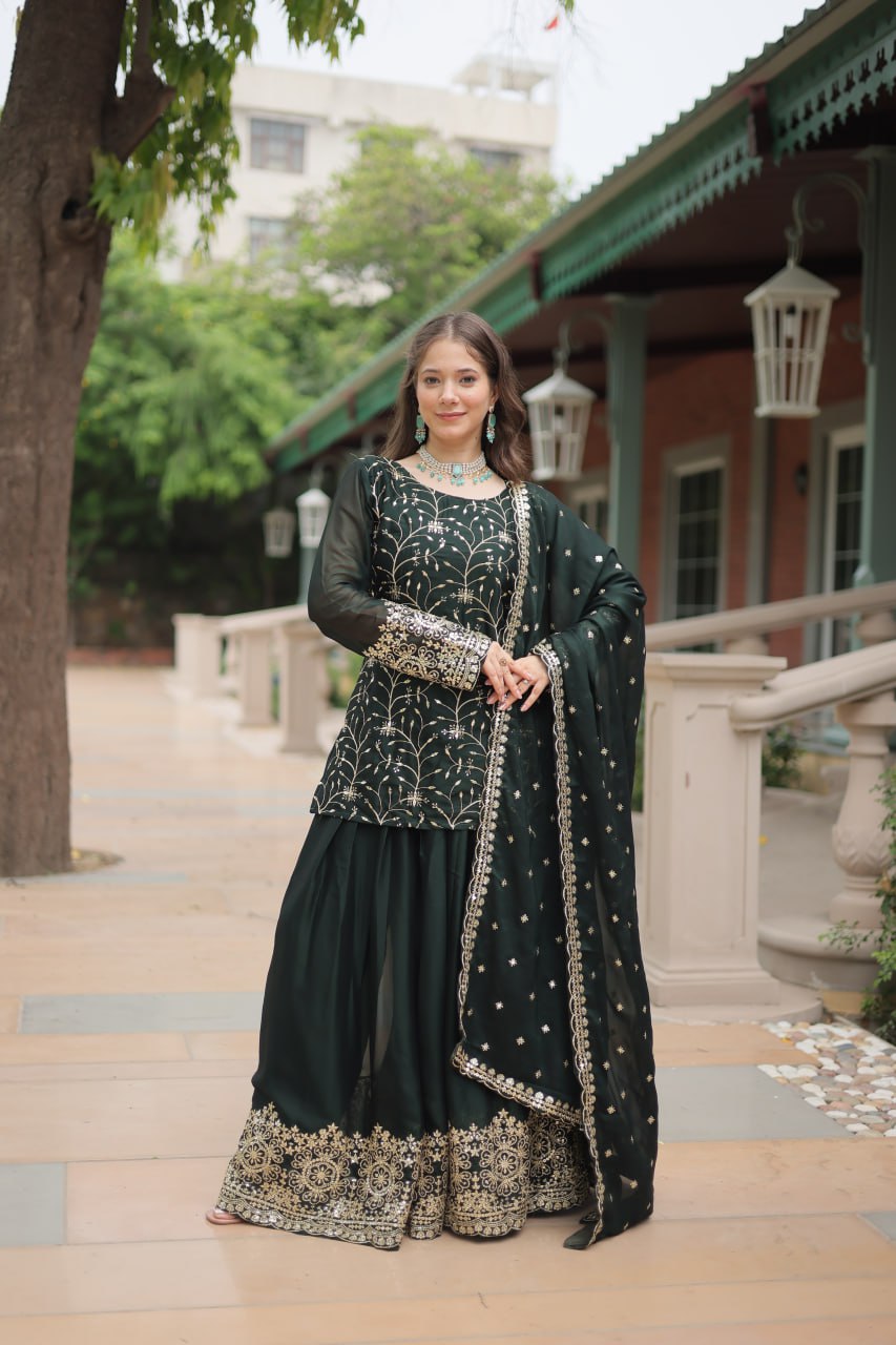 Sequins & Thread Embroidered work Rangoli Silk Kurti Plaazo Set