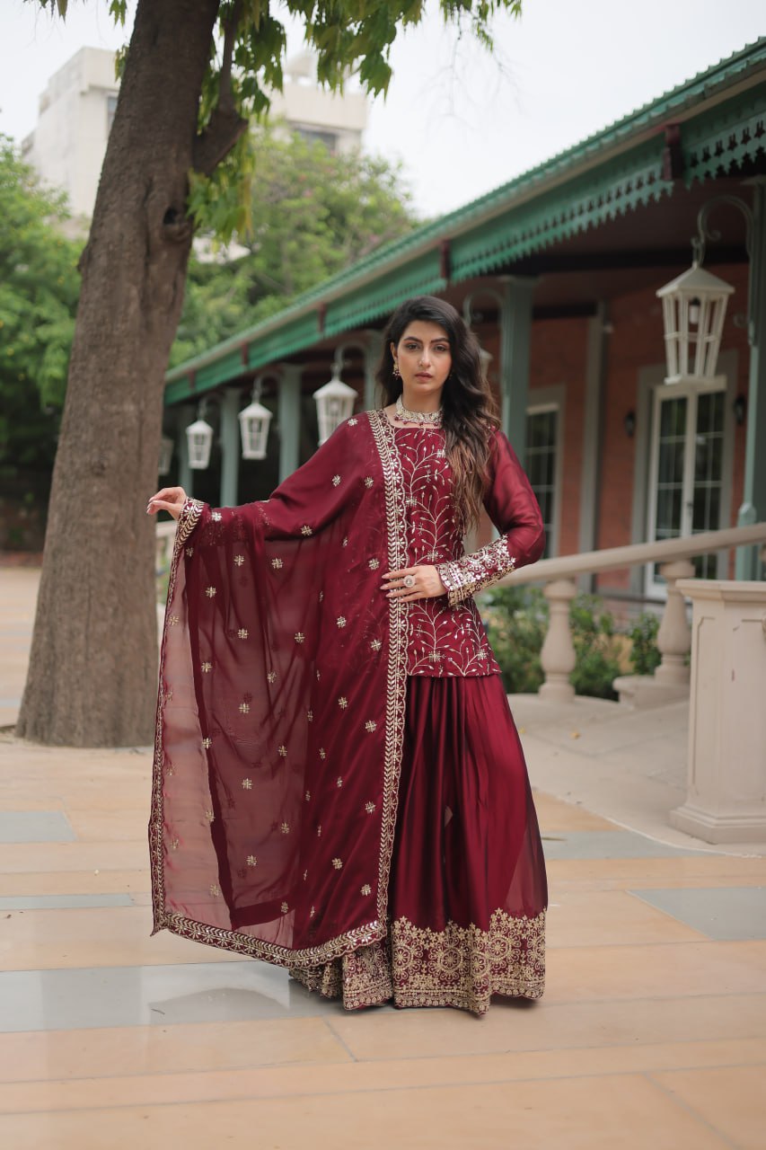Sequins & Thread Embroidered work Rangoli Silk Kurti Plaazo Set