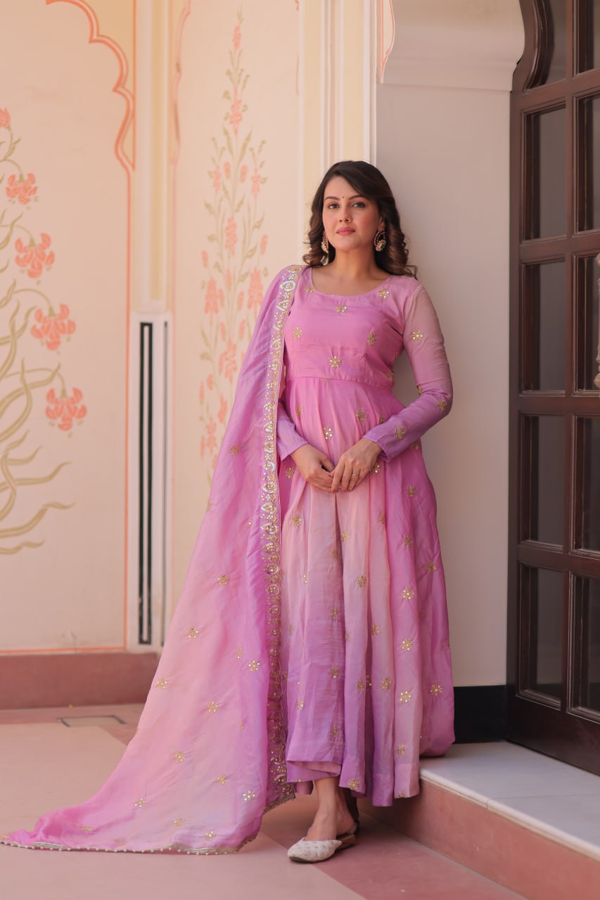 Ziya-e-Gul - Gold Organza with Sequins-Multi Embroidered Work Anarkali gown