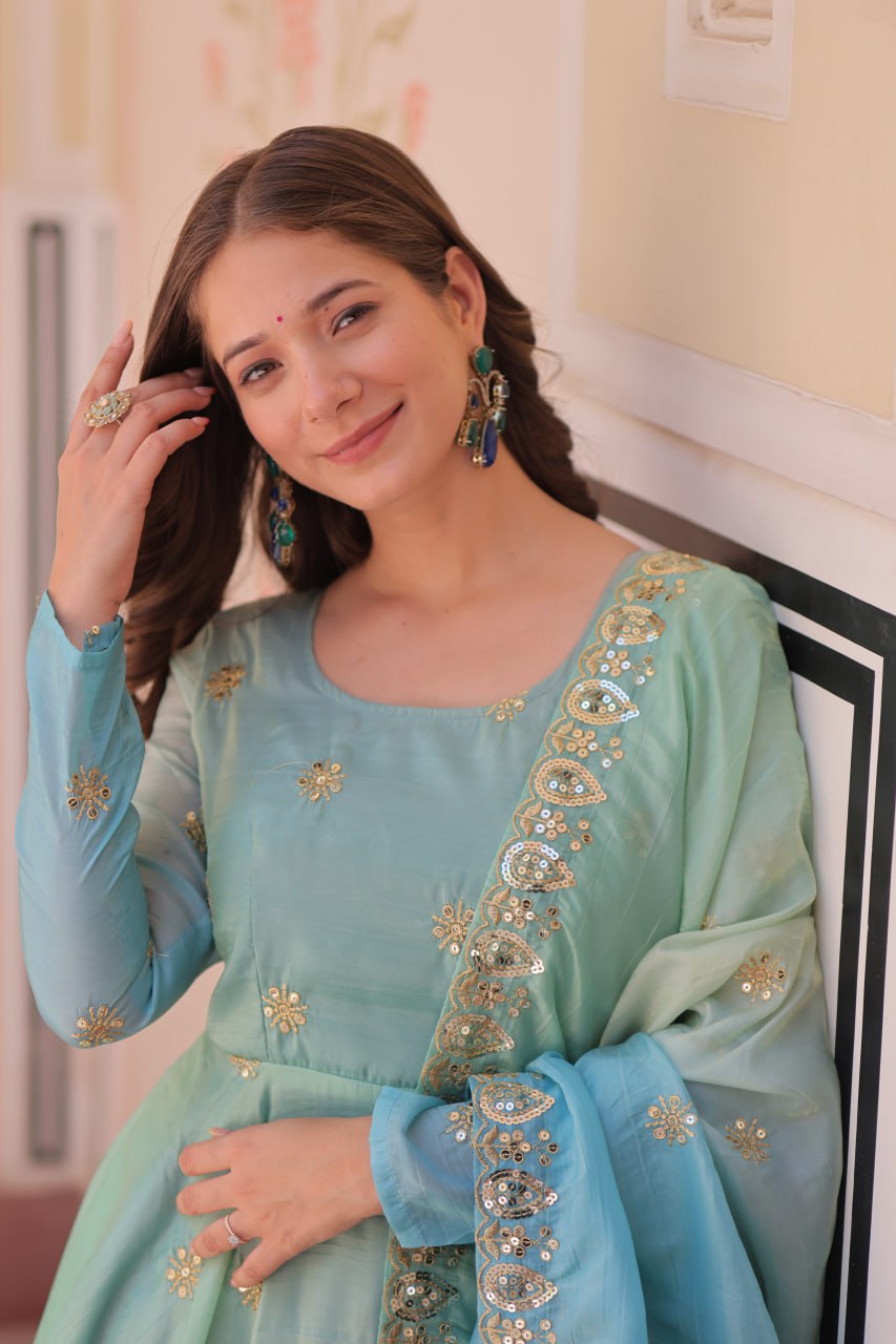 Ziya-e-Gul - Gold Organza with Sequins-Multi Embroidered Work Anarkali gown