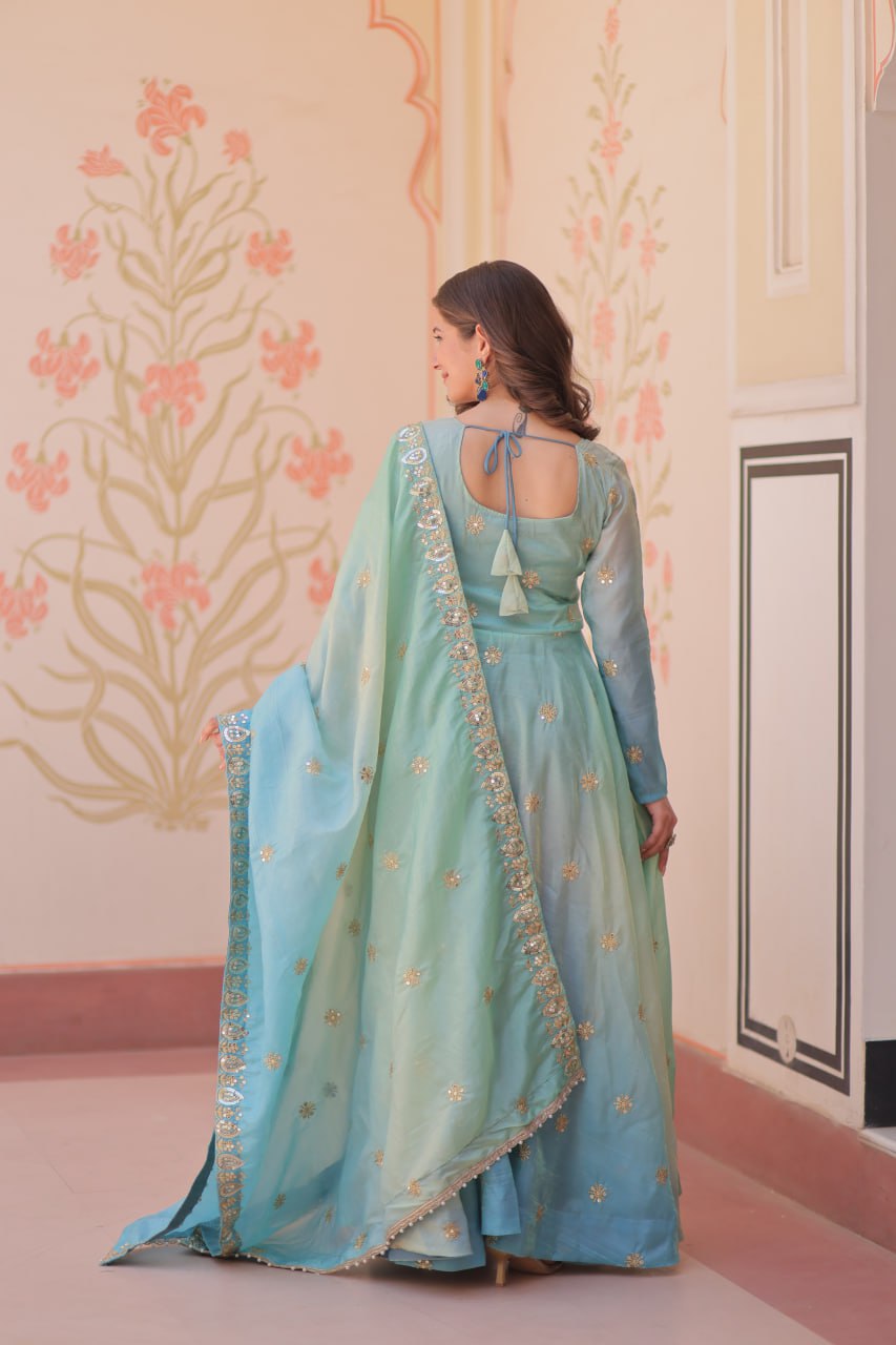 Ziya-e-Gul - Gold Organza with Sequins-Multi Embroidered Work Anarkali gown