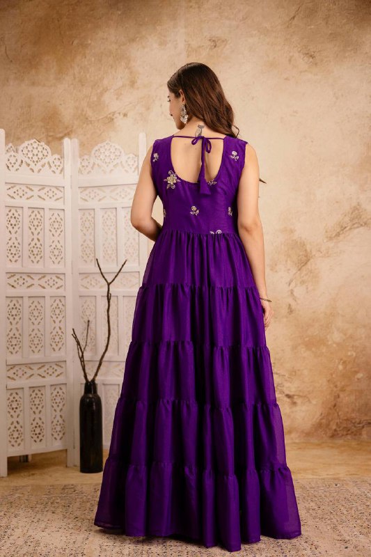 Zunaira Royal Bloom Deep Purple Tiered Anarkali Dress with Hand Embroidered Dupatta