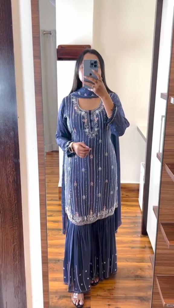 Pure Chinon Plazzo Set With Dupatta