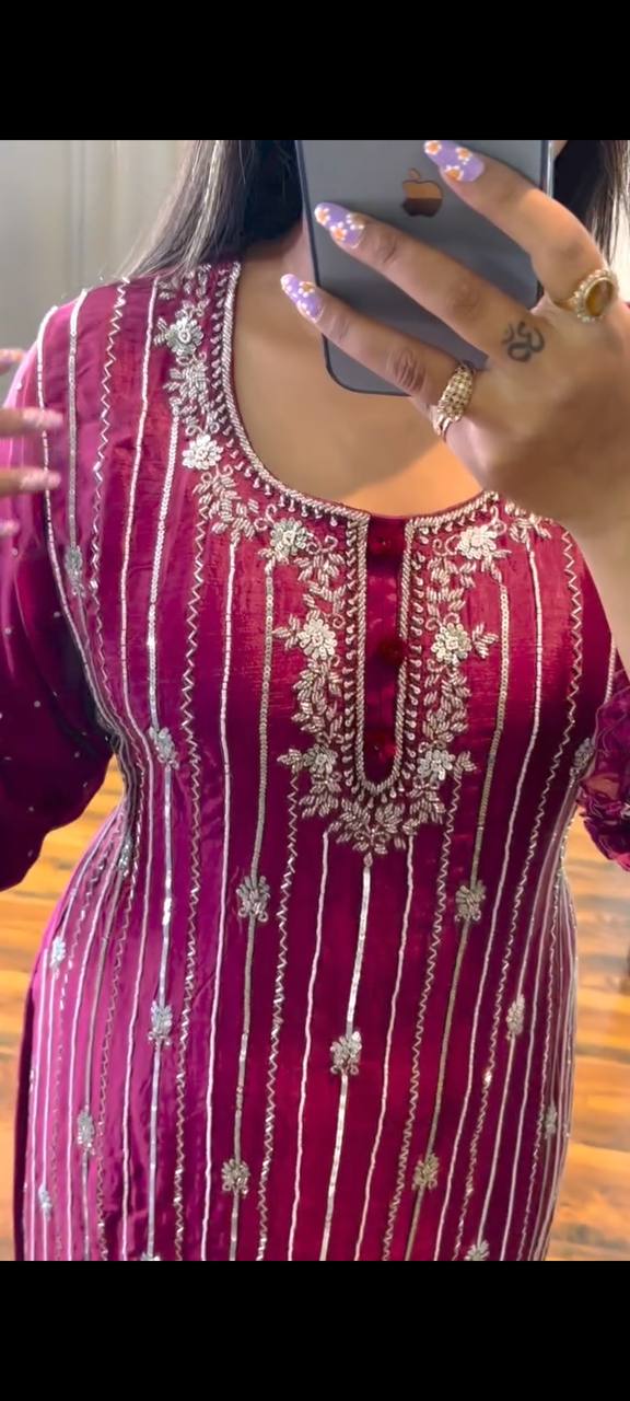 Pure Chinon Plazzo Set With Dupatta