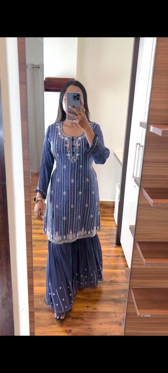 Pure Chinon Plazzo Set With Dupatta