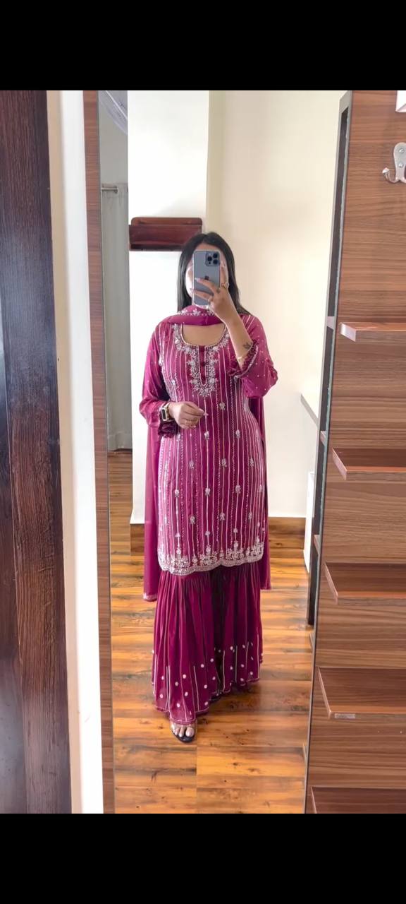 Pure Chinon Plazzo Set With Dupatta