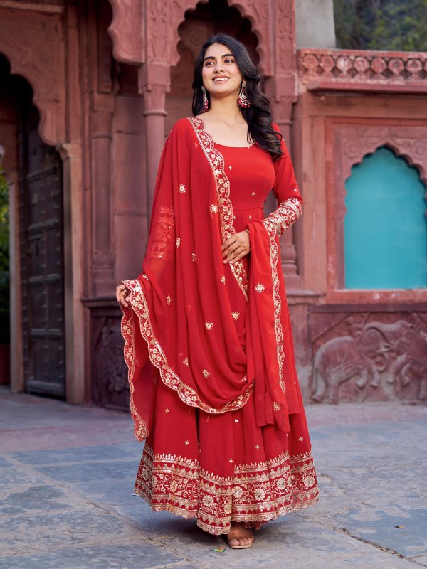 Twirl of Tradition Maroon Majesty and Mustard Glow Anarkali Gowns