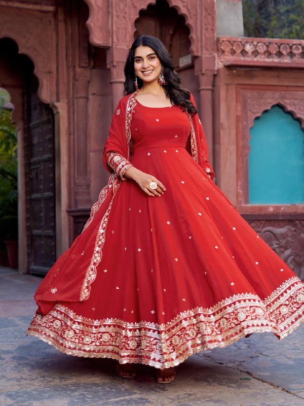 Twirl of Tradition Maroon Majesty and Mustard Glow Anarkali Gowns