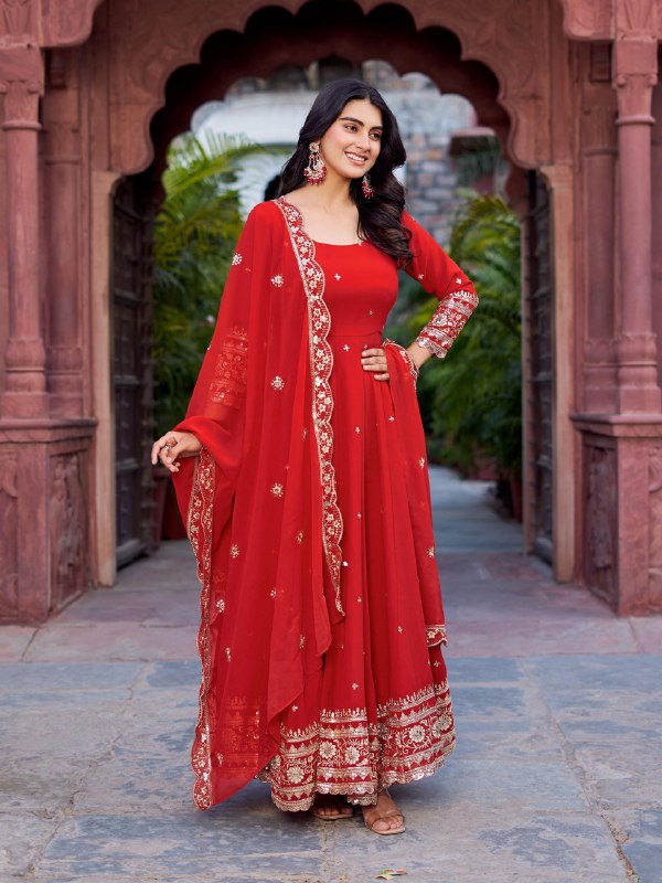 Twirl of Tradition Maroon Majesty and Mustard Glow Anarkali Gowns