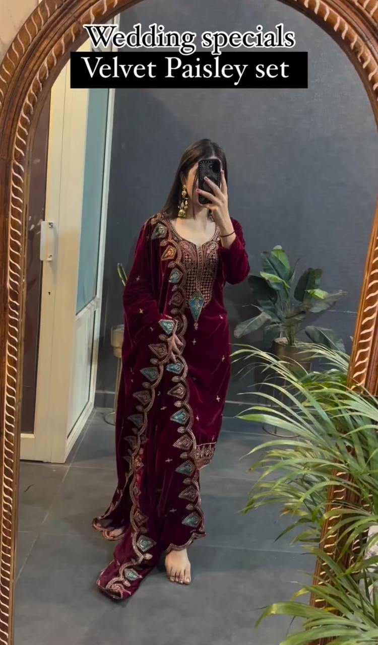 Muskan Wedding Special Velvet Paisely Suit Set