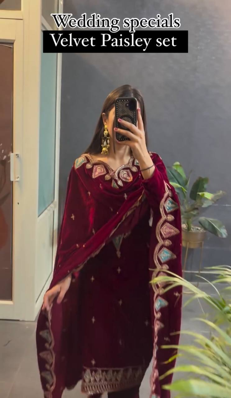 Muskan Wedding Special Velvet Paisely Suit Set