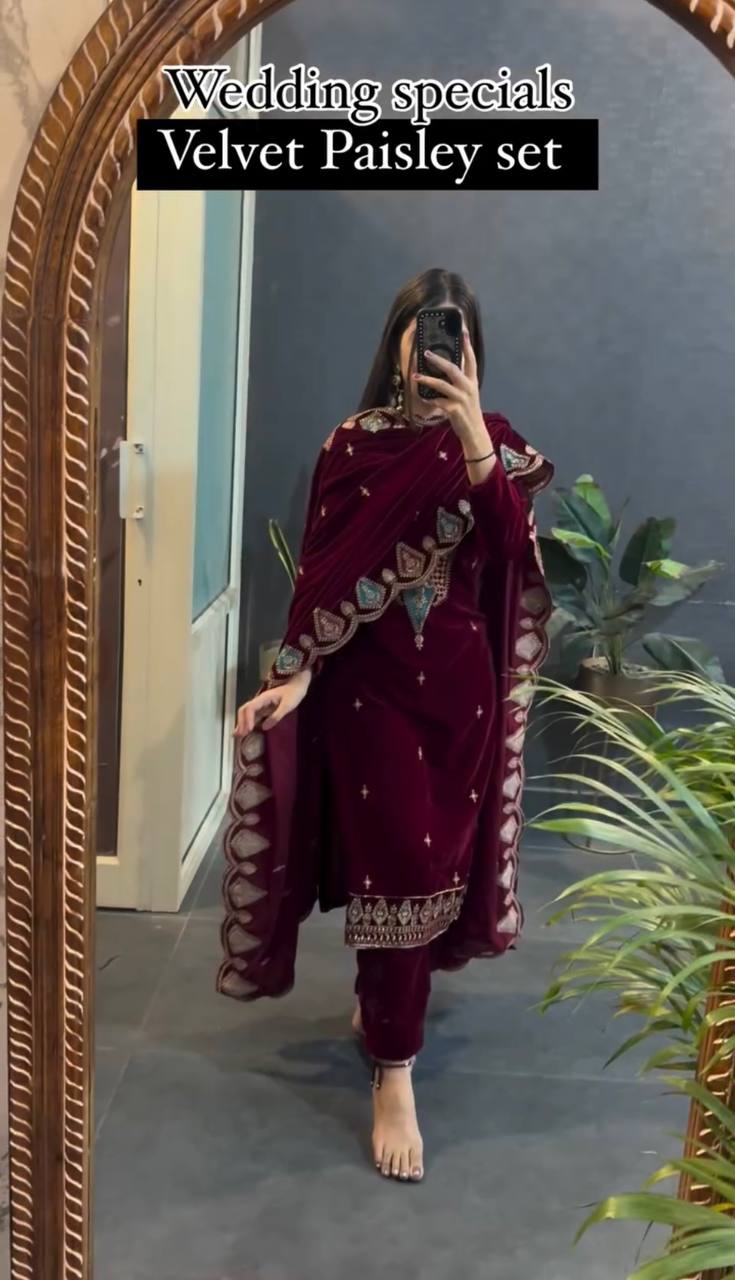 Muskan Wedding Special Velvet Paisely Suit Set