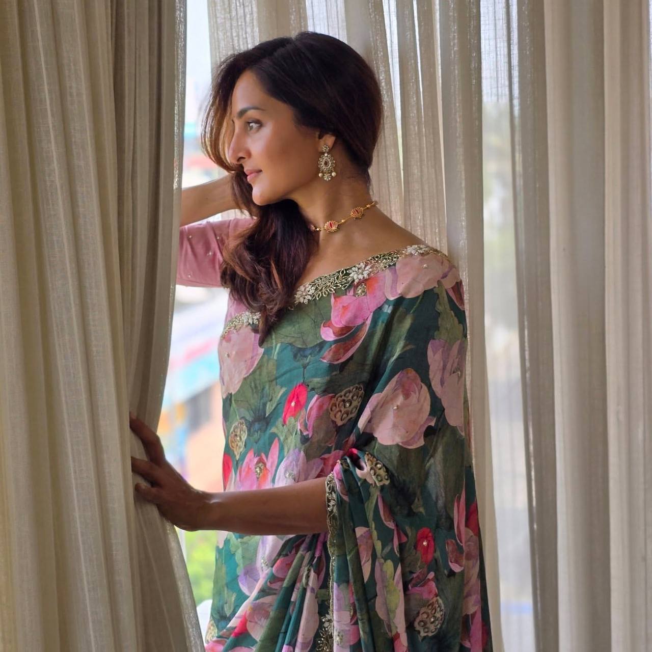 Garden Muse floral handwork Jewel Cut Draped Saree