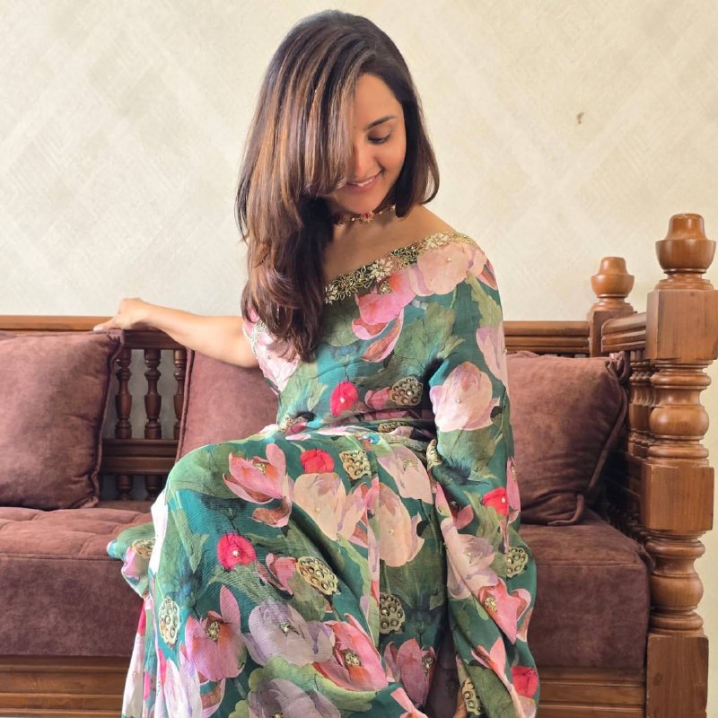 Garden Muse floral handwork Jewel Cut Draped Saree