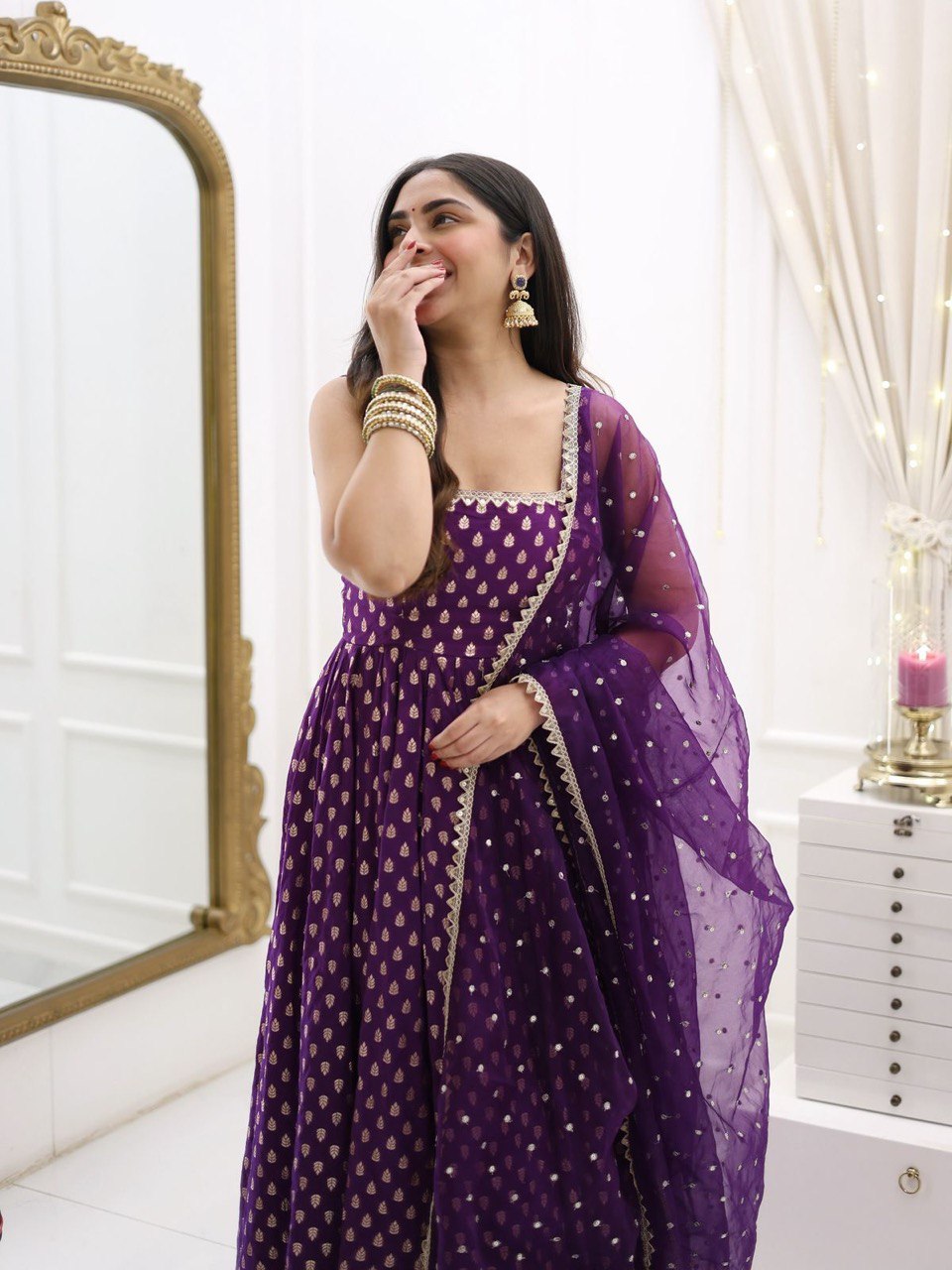 Purple Majesty Radiant Golden Touch Gota Border Anarkali