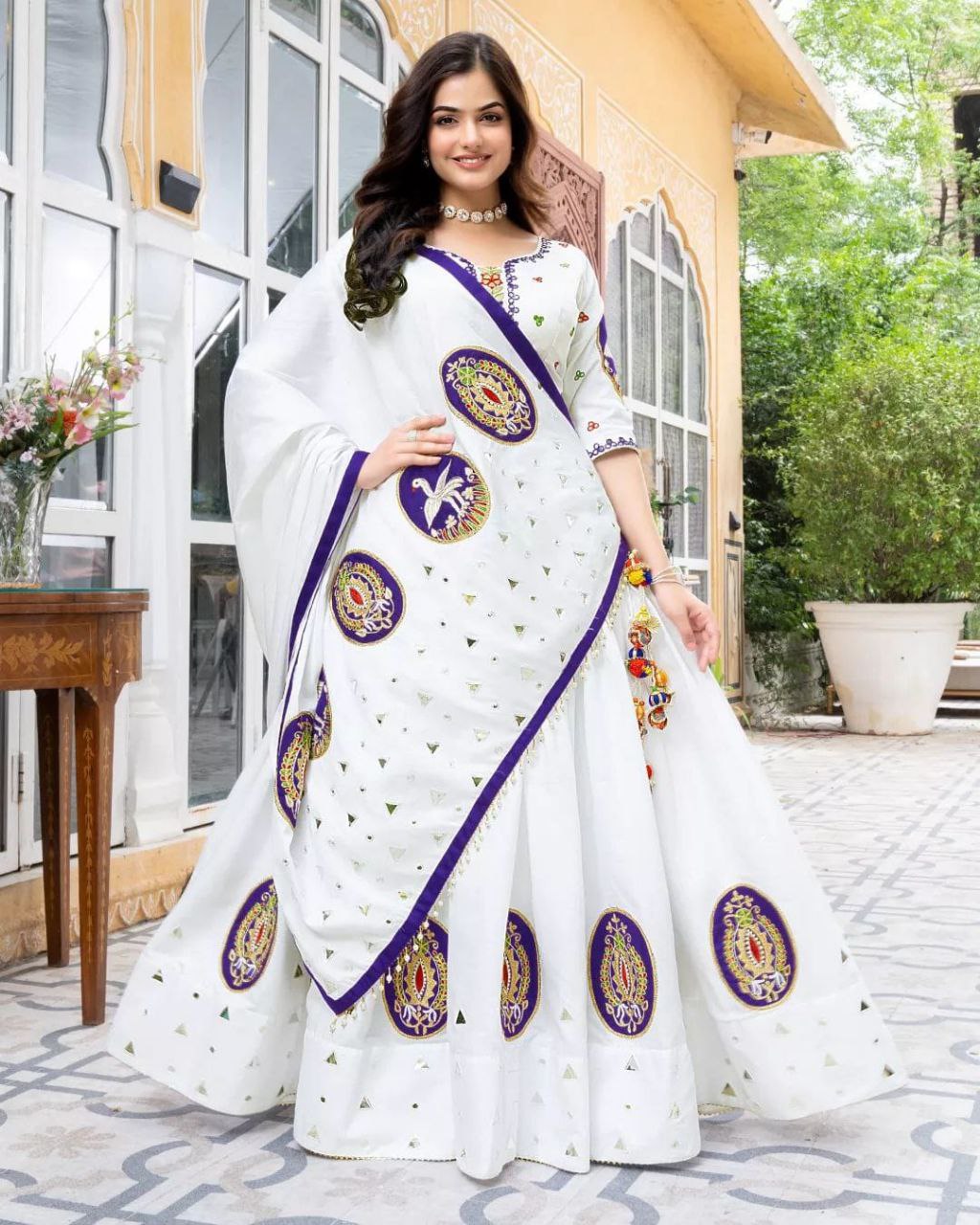 White Blossom Dynasty Heirloom Inspired Embroidered Patchwork Lehenga Choli