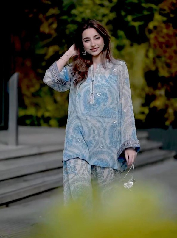 Azure Bloom Printed Blue Ethnic Wear Kurta Set
