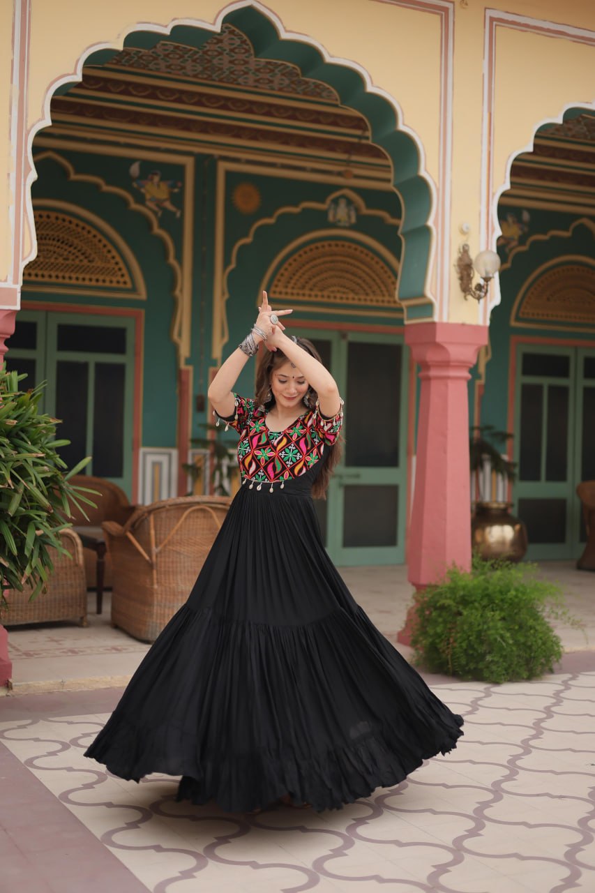 Twirl with Boho Vibe Kutch Embroidery Charm Gown