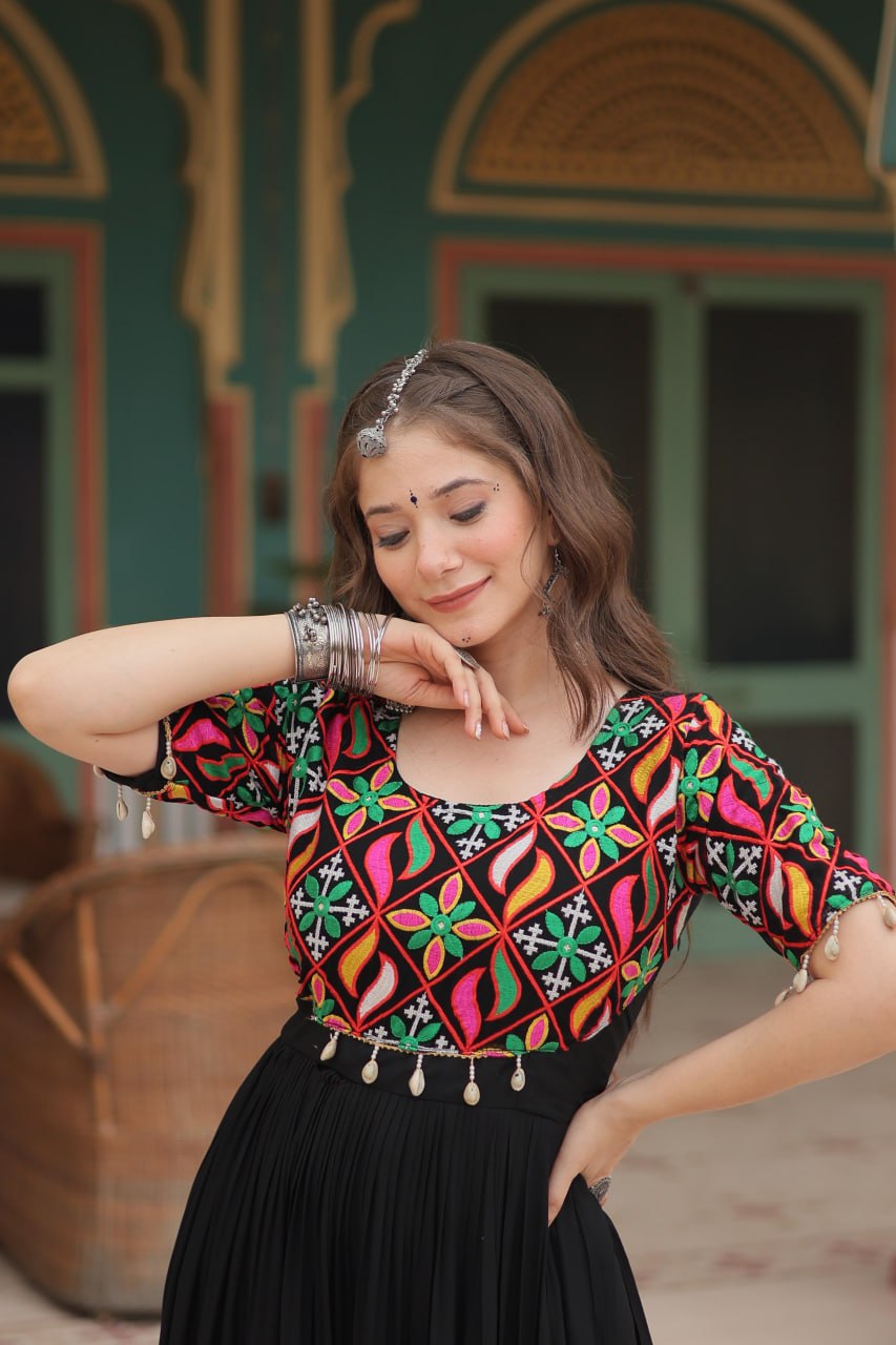 Twirl with Boho Vibe Kutch Embroidery Charm Gown