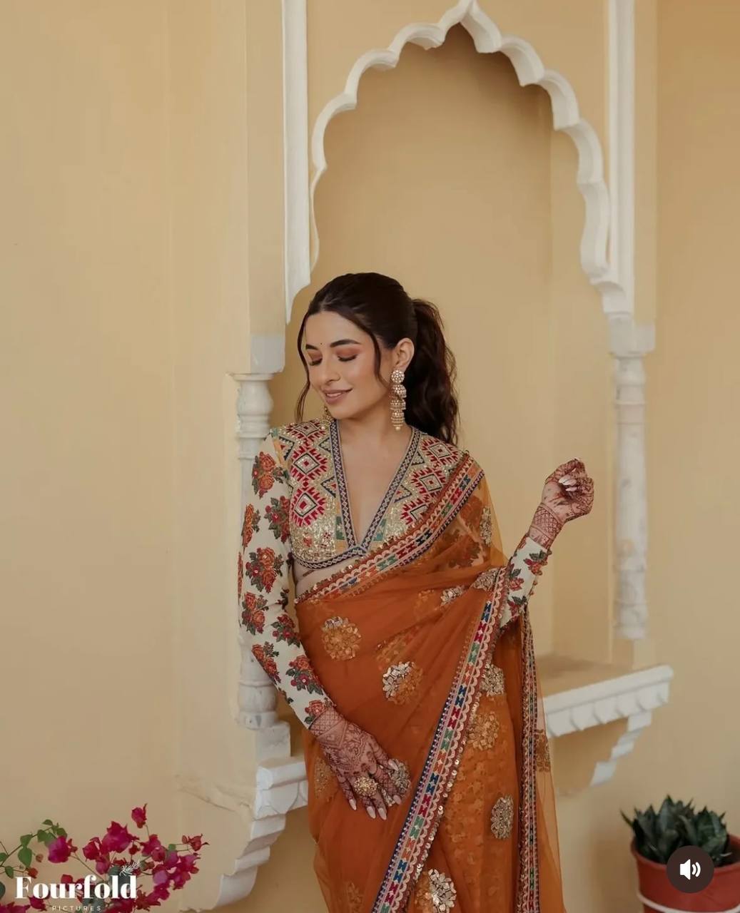 Sunset Royal Roots Traditional Charm Embroidered Saree