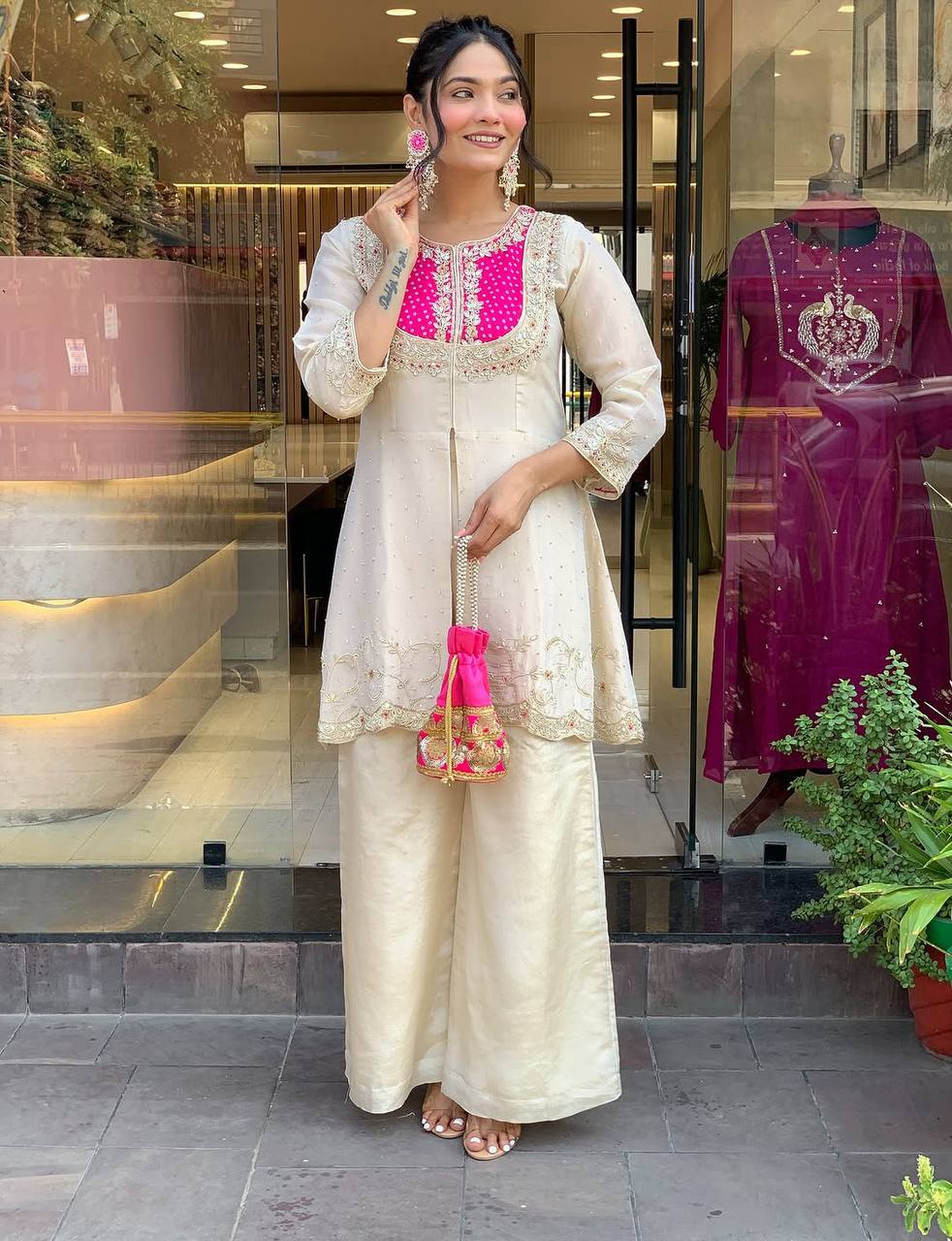 Classic Calm Festive Straight Cut Kurti with Palazzo Set