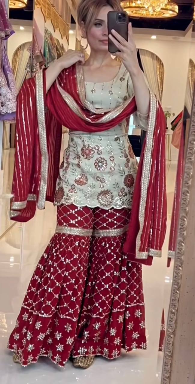 Kashish A Glamorous chinnon Silk Sharara Set