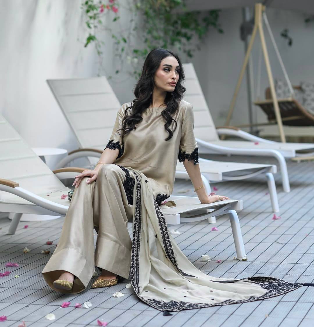 Designer Golden Sheen with Floral Embroidery Farshi Suit
