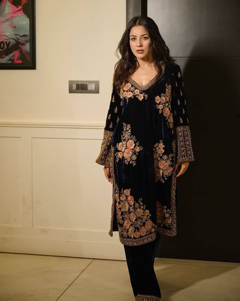 Midnight Bloom Velvet Suit Set