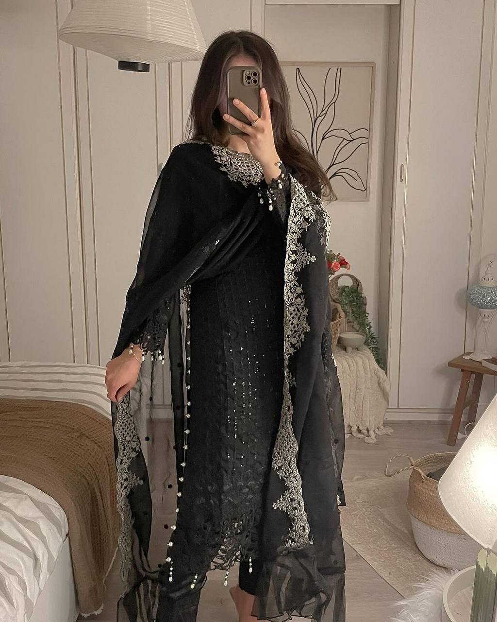 Luxe Black New Designer Party Wear Kurti And Pant
