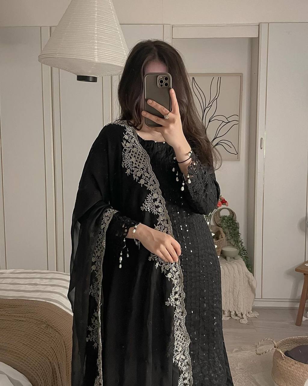 Luxe Black New Designer Party Wear Kurti And Pant