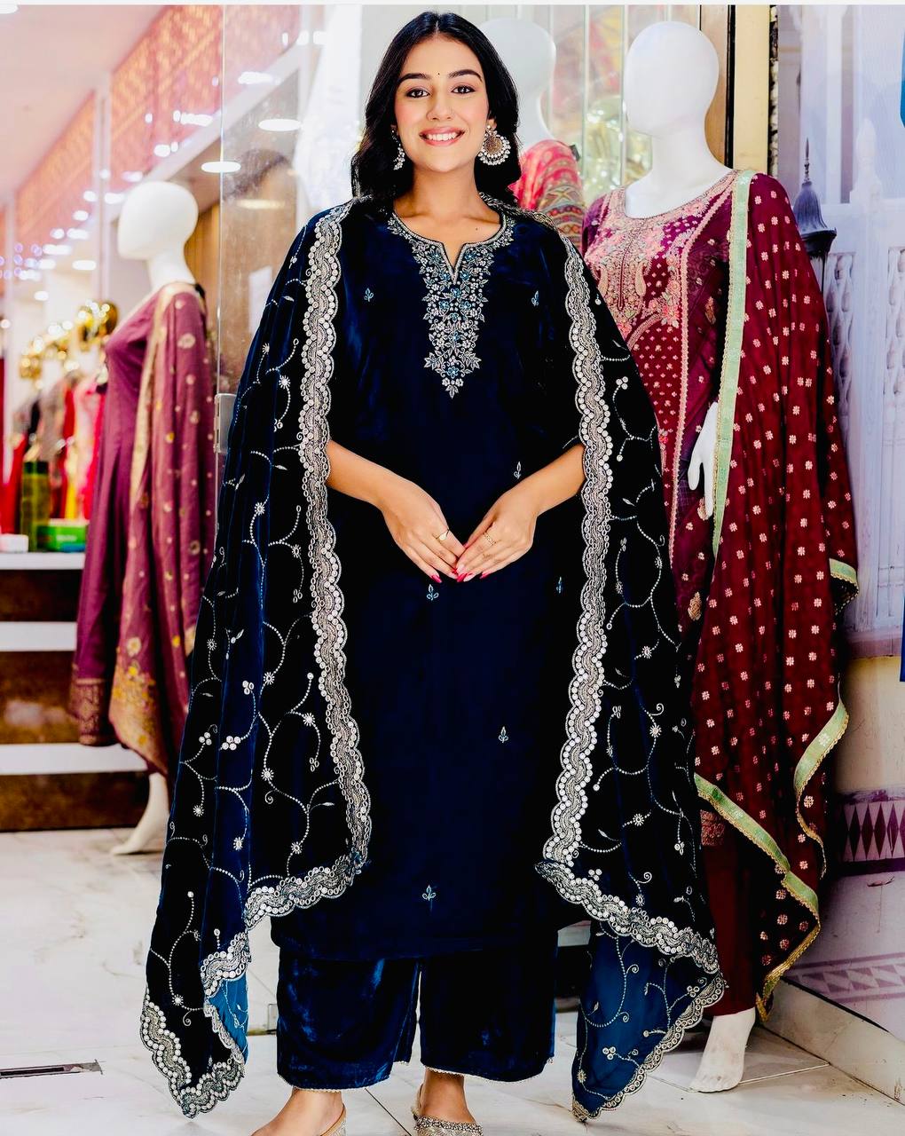 Opulent Allure The Timeless Crimson Velvet Ensemble Velvet Suit Set