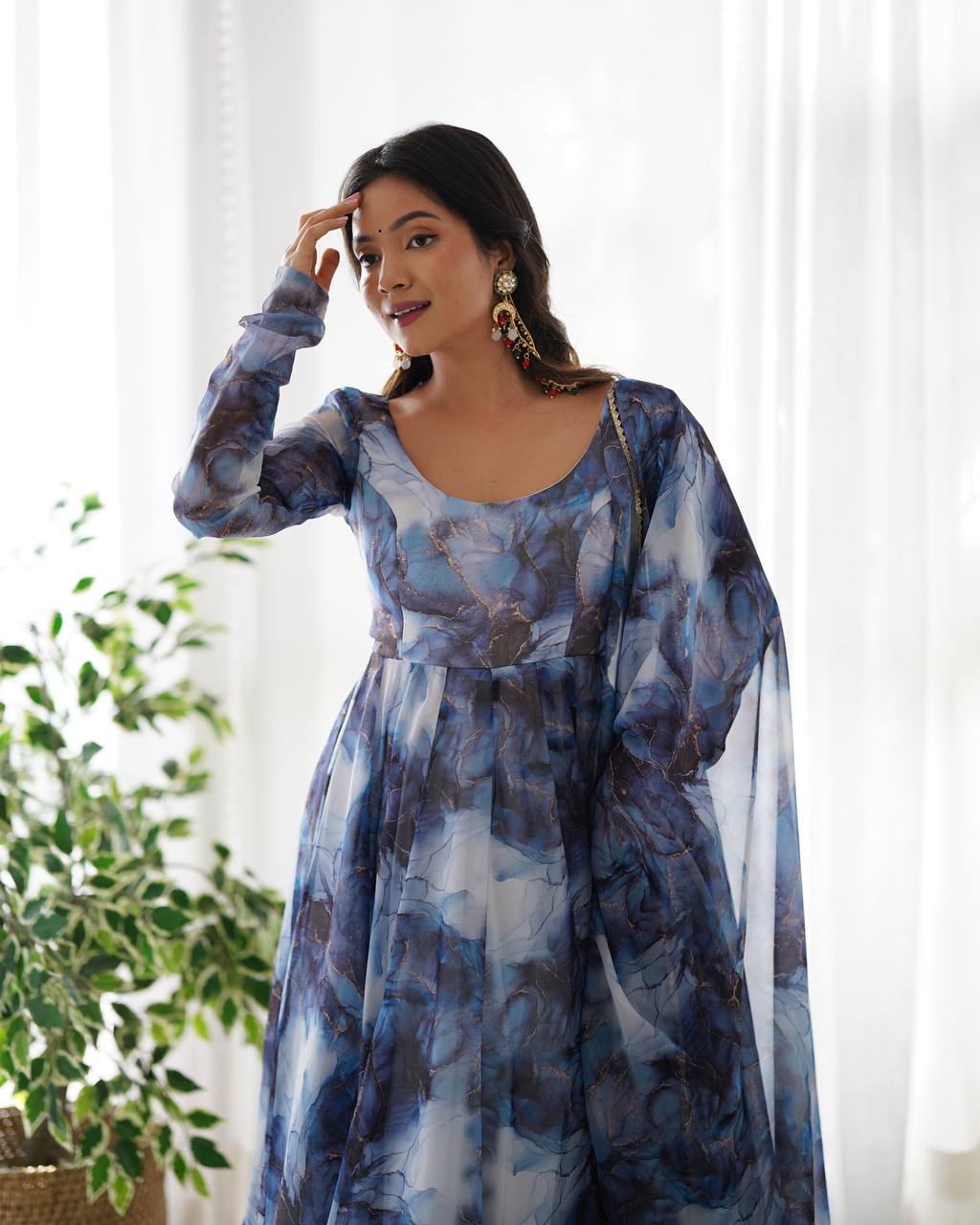 Ocean Mist Marble Print Serenity Anarkali Suit