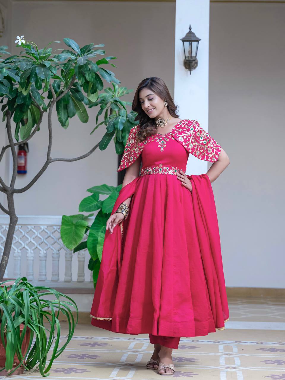 Regal Elegance in Red Color Anarkali Suit Set