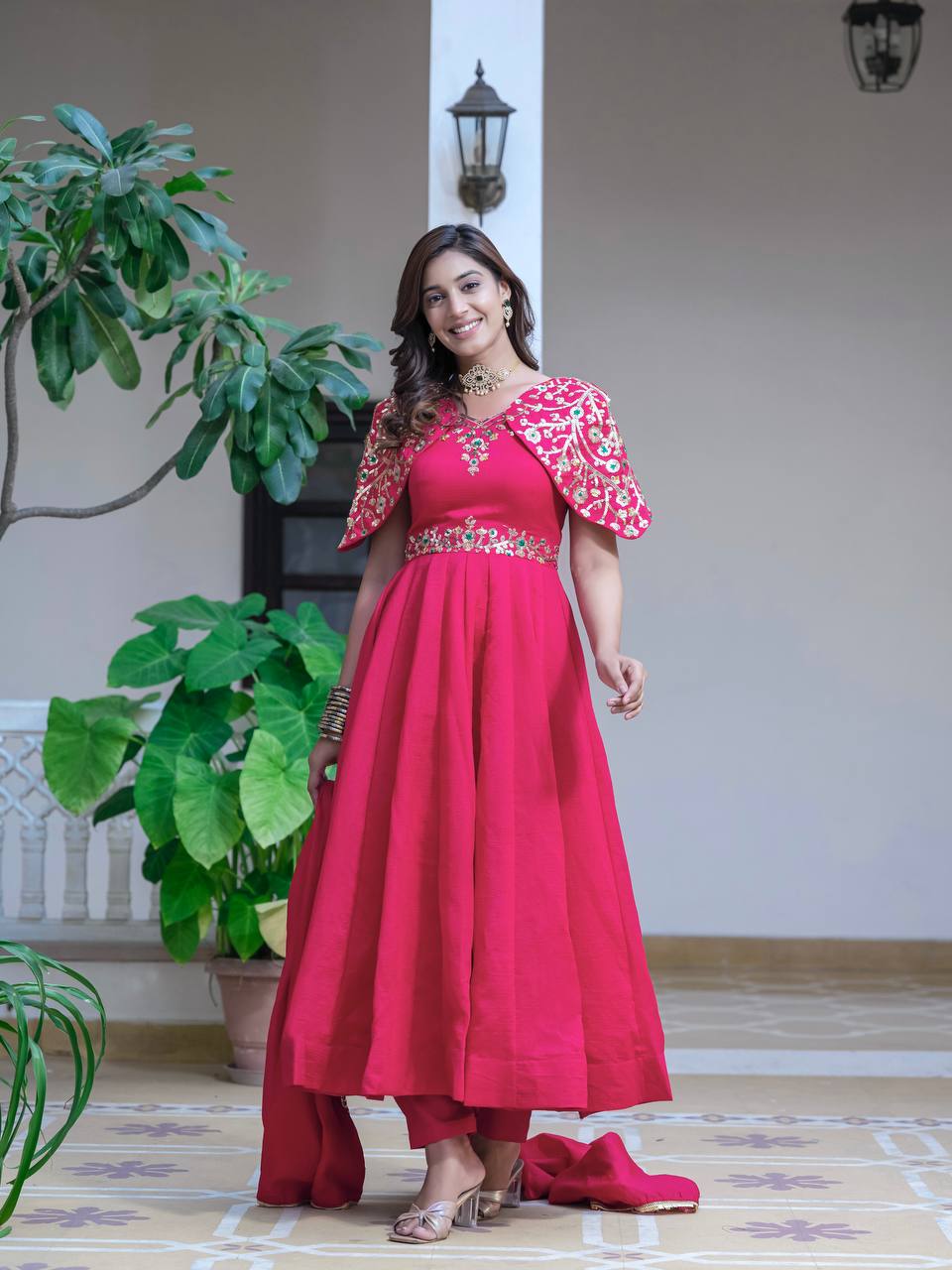 Regal Elegance in Red Color Anarkali Suit Set