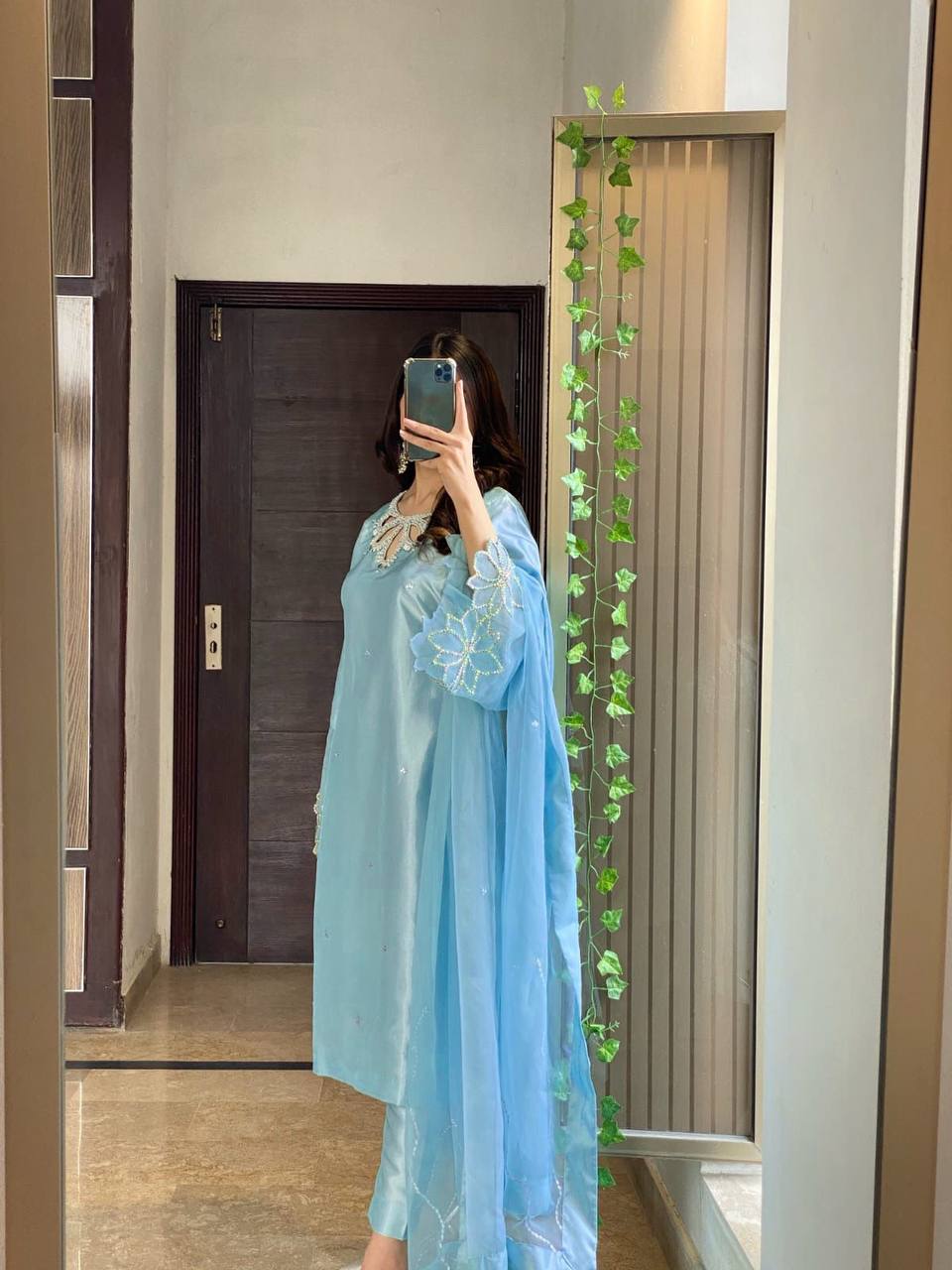 Rayaan A Mint Green Dream Beauty Designer Wear Beads Work Kurti Pant Set