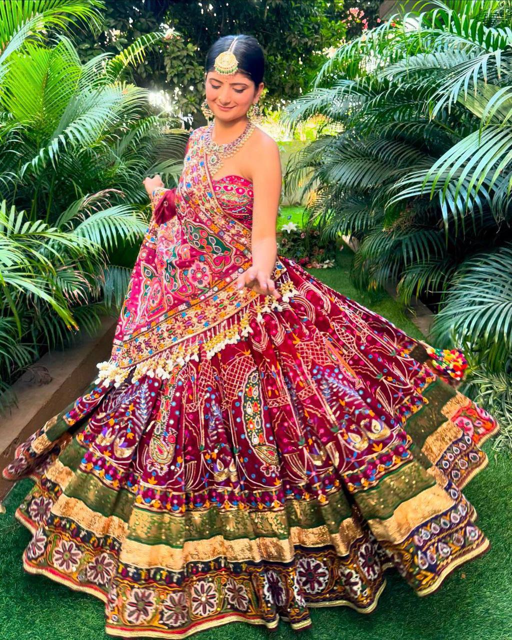 Maroon Mehfil Traditional Kutchi Embroidery Heritage Borders Lehenga Choli