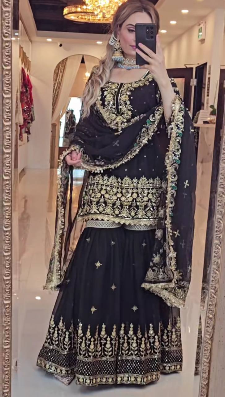 Regal Touch Heavily Embroidered Black Suit