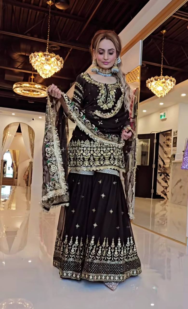 Regal Touch Heavily Embroidered Black Suit
