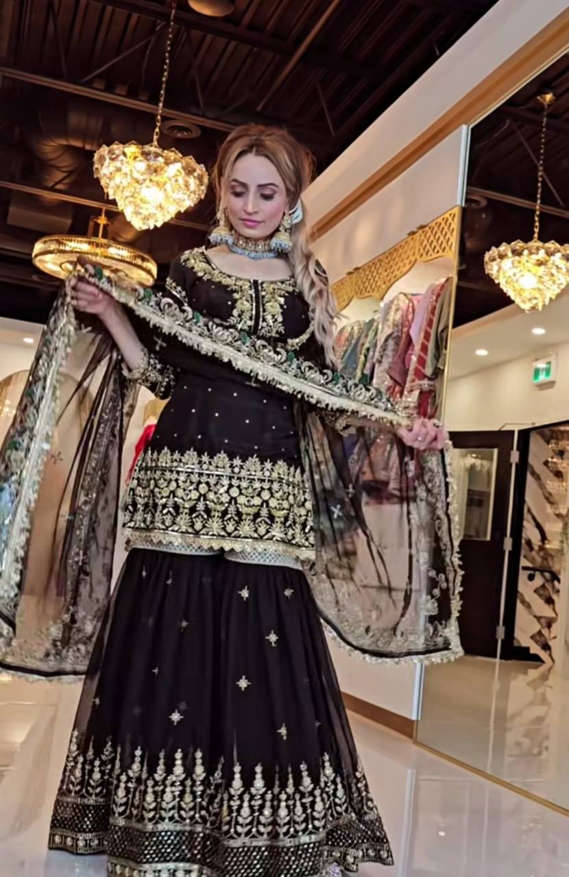 Regal Touch Heavily Embroidered Black Suit