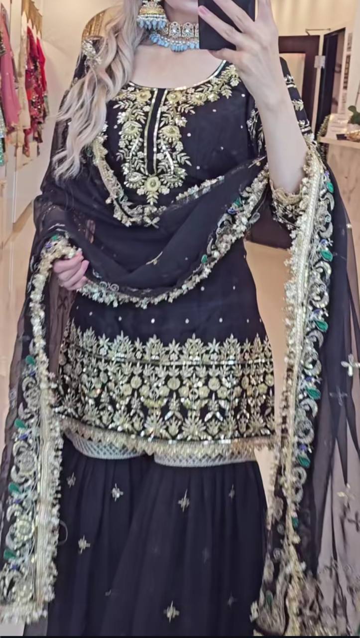Regal Touch Heavily Embroidered Black Suit