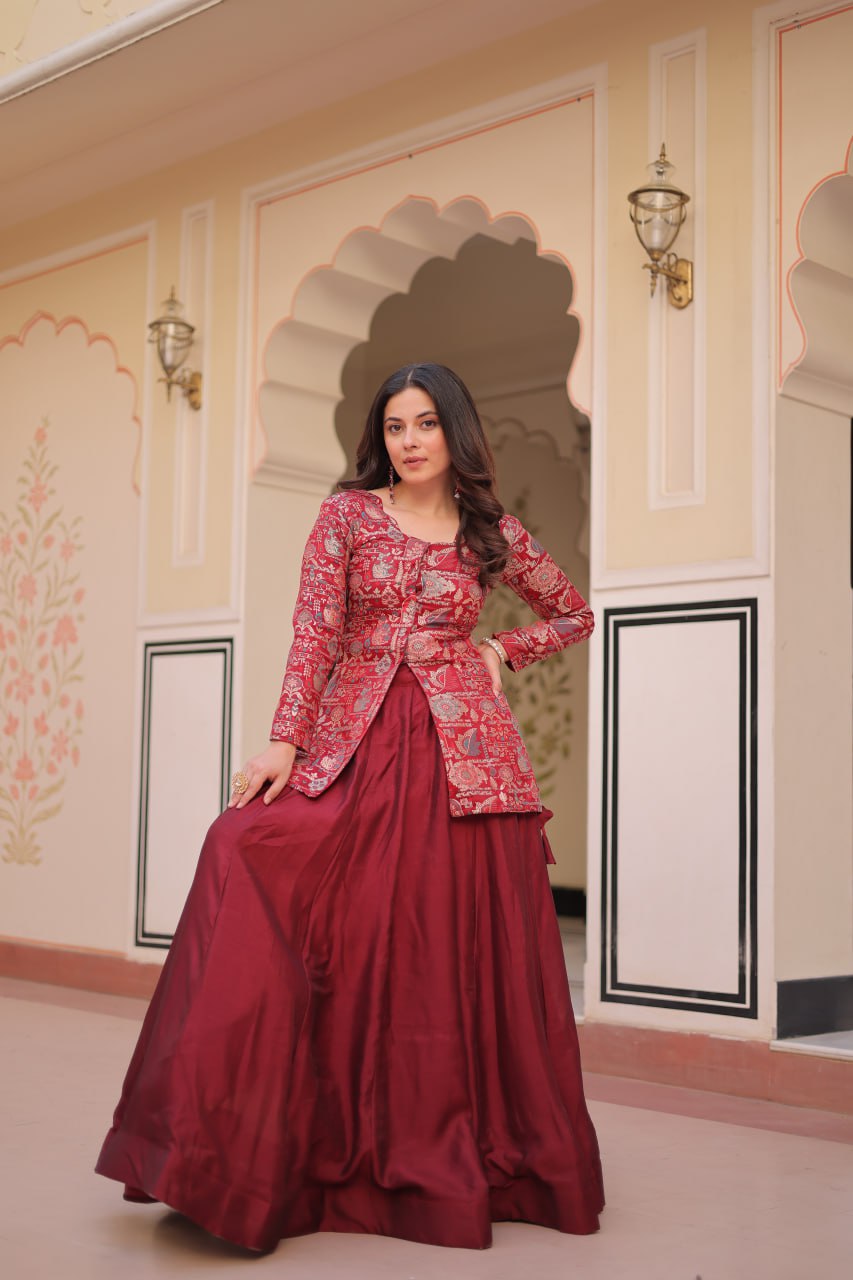 Vistara Elegance Indo Western Jacket Lehenga Set