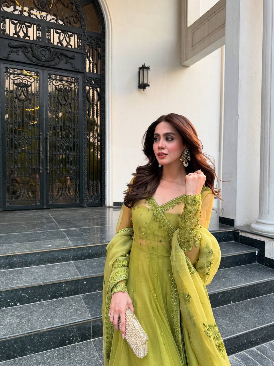 Zariah Luxe Lime Heritage Embroidery & Net Dupatta Anarkali Set