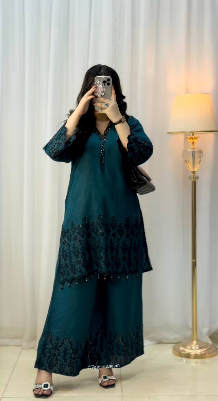 New Designer Ready To Wear Vichitra Silk Top Bottom And Dupatta Set