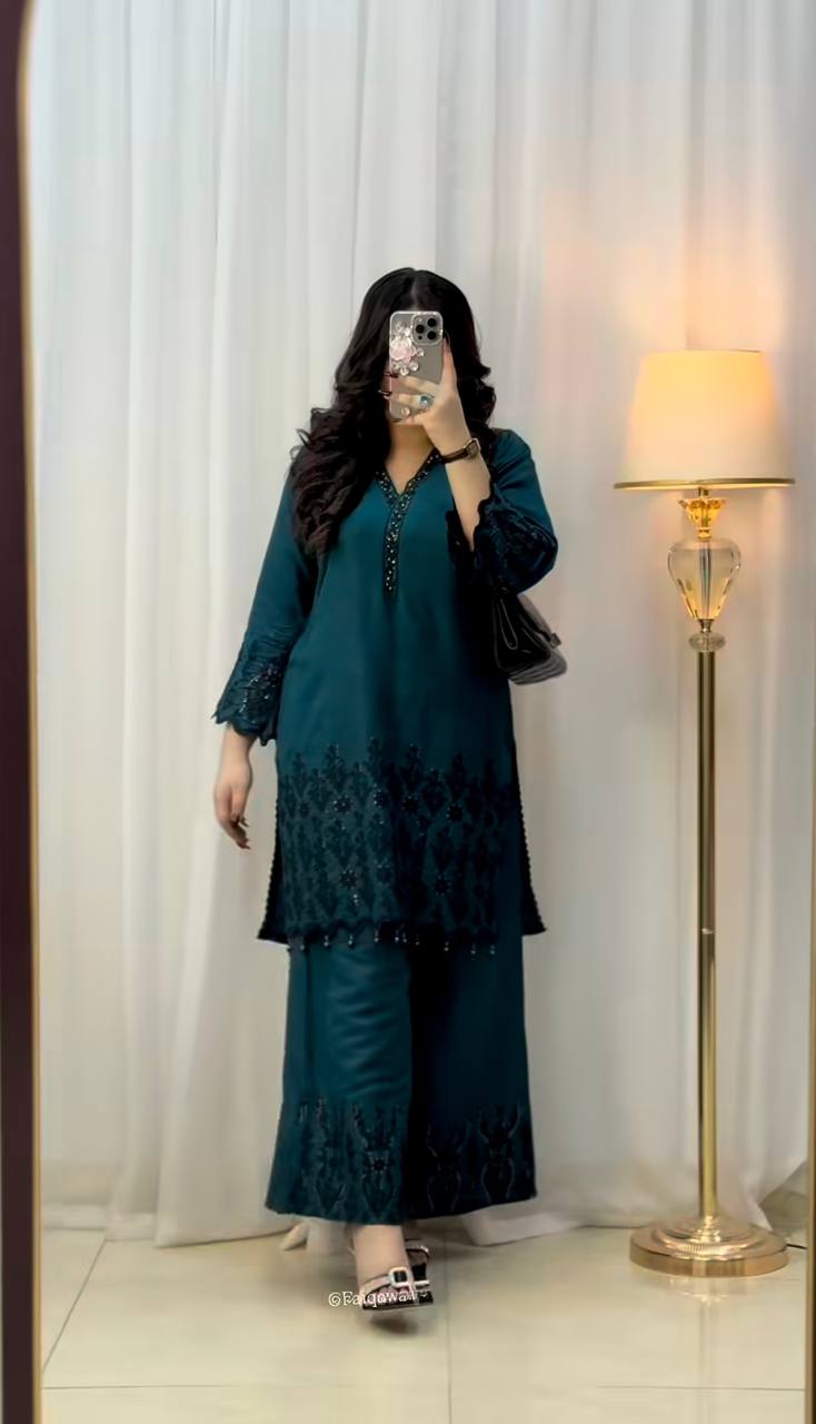 New Designer Ready To Wear Vichitra Silk Top Bottom And Dupatta Set