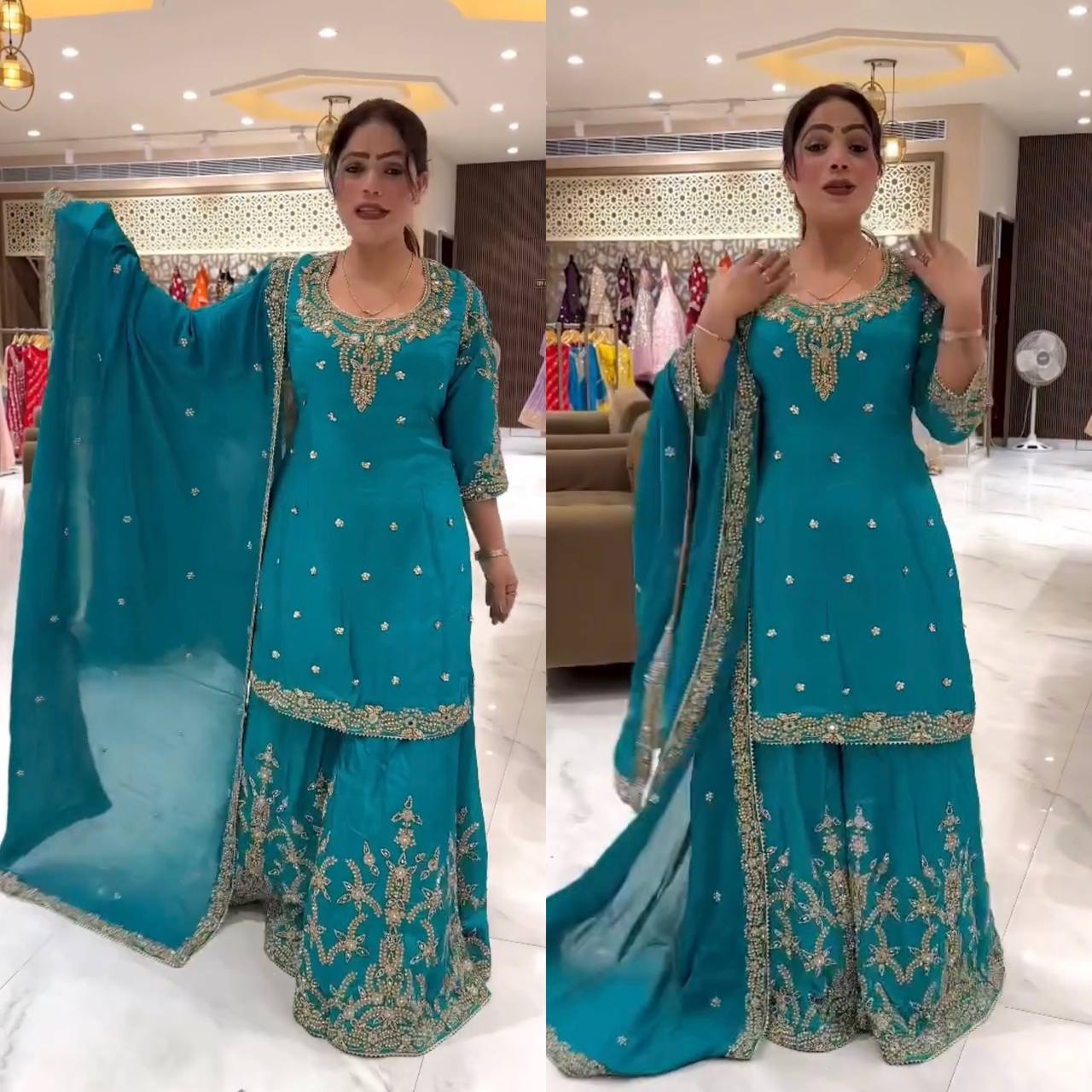 Noorani Peacock Blue with Royal Mughal Grace Sharara Set